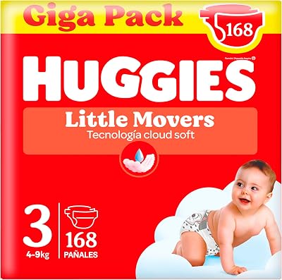 Little Movers Pañales para Bebé con Diseños Disney Talla 3 (4-9 kg), Comodidad para la Piel 24/7, 3 Packs de 56, Total 168 Pañales
