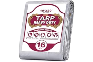 PliMook Tarp 10x20FT, 16 Mil Heavy Duty Large Tarps, Waterproof Tarp Cover with Brass Grommets and Reinforced Edges, UV Resistant, Rip & Fade Proof, Large Tarp for Shelter Camping Car Tent