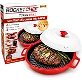 ROCKET CHEF Turbo Grill Deluxe Microwave Grill Pan, Vented Lid, Red | Ceramic nonstick surface, Heats up to 750&deg;F, Sears, browns and crisps, Real grill marks, Easy cleanup, Recipe guide included