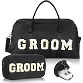 Bulyoou 2 Pcs Wedding Weekender Bag Bride Groom Duffle Bag Chenille Letter Patch Travel for Bridal Shower Honeymoon Gift(Groom,Black)
