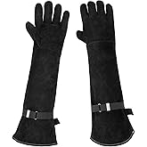 ENPOINT Animal Handling Gloves Bite Proof, Thickened Leather Cat Gloves for Scratching, Falconry, Welding, 23.6 inch Black