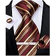 DiBanGu Mens Striped Tie Silk Woven Necktie and Pocket Square Cufflinks Tie Clip Set Wedding Business Formal Gift Tie for Men
