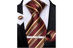DiBanGu Mens Striped Tie Silk Woven Necktie and Pocket Square Cufflinks Tie Clip Set Wedding Business Formal Gift Tie for Men