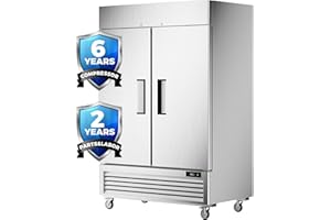 Coolski 54’’ Commercial Freezer with 2 Door, Stainless Steel Reach-in Freezer Upright with 49 Cu.Ft/8 Shelves, Two Section Fan Cooling Freezers for Restaurant Garage ETL NSF Approved