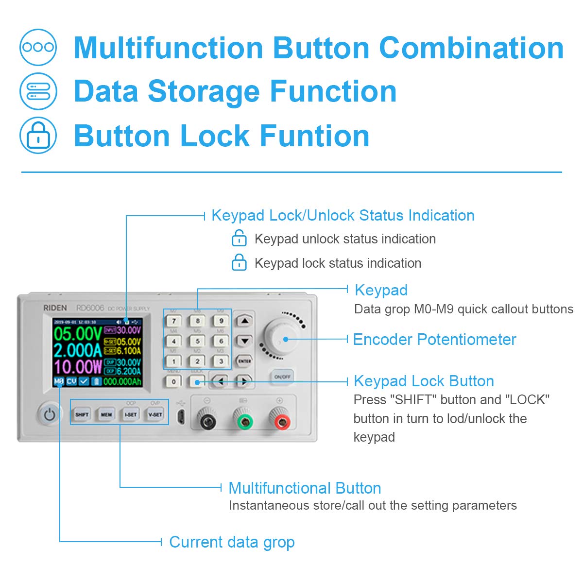 DC Power Supply Variable Adjustable Lab Bench Power Supply Input 6 to 70V DC to DC Buck Converter Step Down Switching Regulated 4-Digital LCD Display 30V 50V 60V 6A: Electronics