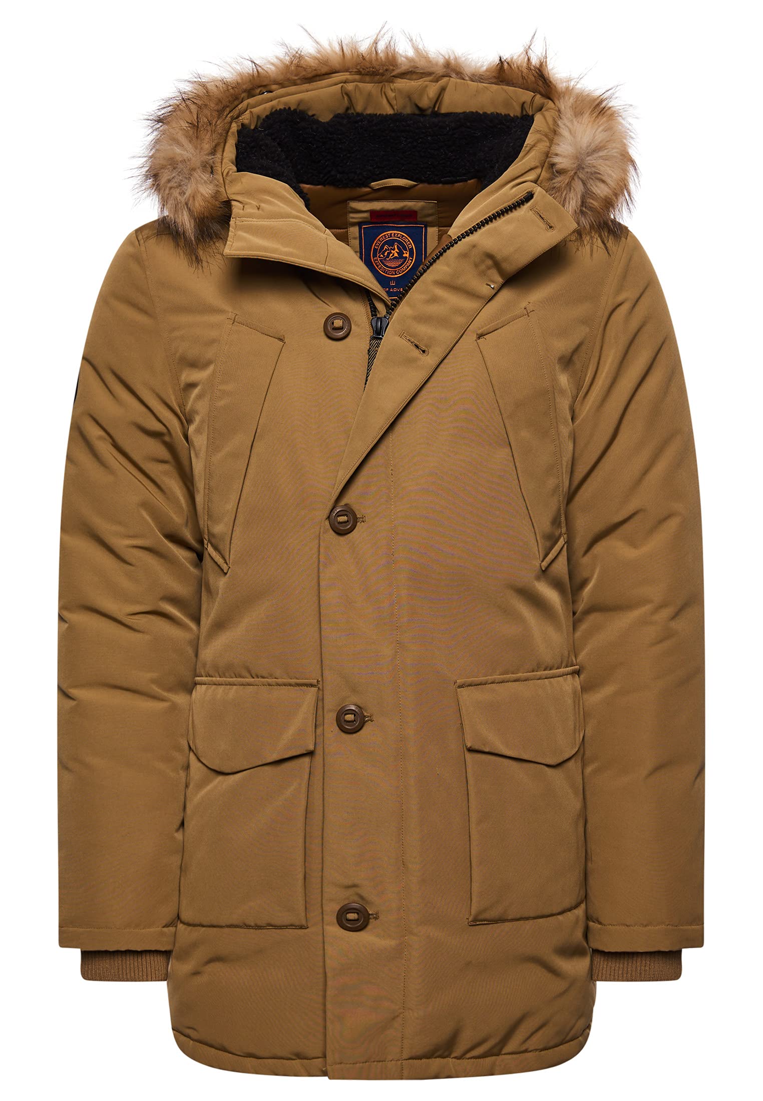 Superdry Mens Everest Parka Coat, Slim Fit Camel