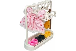 GUSHIJIEJU Clothes Rack for 17cm Dolls Outfits Accessories Shoes Storage with 5pcs Clothes Hangers Open Closet for Dollhouse