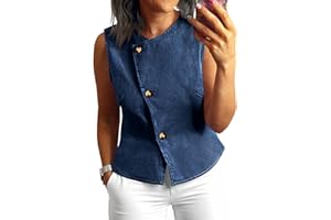 Tankaneo Women Denim Vest Tops Button Down Sleeveless Fitted Jean Tank Tops Trendy Casual Waistcoats