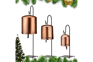 Vintage Christmas Bells | Hangable Christmas Cow Bells | 3X Hangable Cow, Vintage Rustic with Stand