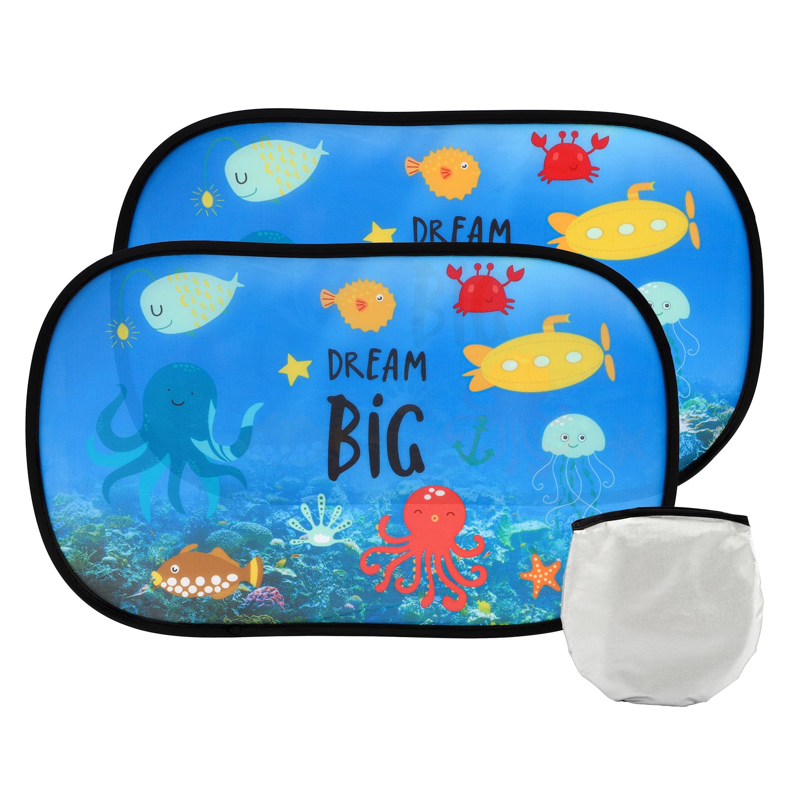 2 Pack Sunshade for Car Window Baby, Children's Car Window Shades for Kids UV Rays Sunlight Protection, 20 * 12inch Sun Protector for Car Side Windows Baby with Storage Bag (sea)