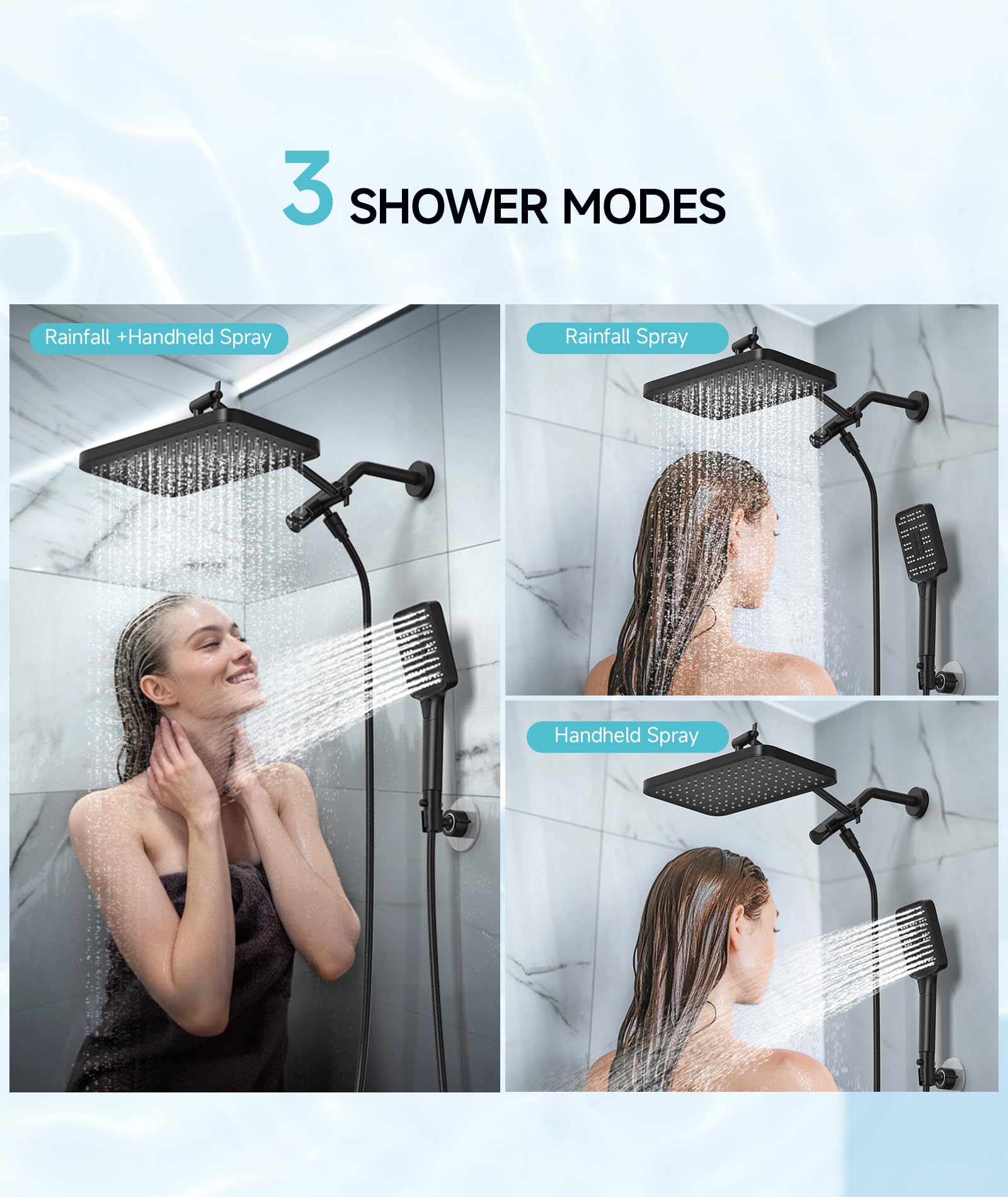 High Pressure Rain Shower Head with Handheld Spray Combo Set, Adjustable 12