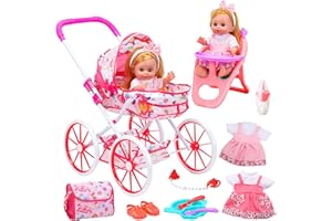 Ensemble de poupée avec poussette pour filles, jouet d'entretien de poupée avec chaise haute, vêtements et accessoires pour e