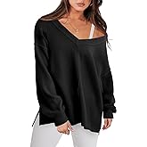 ANRABESS Oversized Long Sleeve Shirts for Women Off the Shoulder Sweatshirt Loose V Neck Tunic Tops High Low Sweater 2025