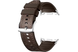 Genuine Leather Silicone Watch Bands Compatible for Galaxy Watch 8 Band 40mm 44mm/Galaxy Watch 8 Classic Band 46mm, Soft Repl