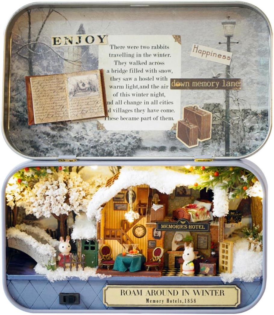 Miniature Dollhouse DIY Kit with LED Light - Art Studio - Building Crafts Puzzles Mini Toys for Adults and Kids - Best Educational Gifts for Boys and Girls (A)