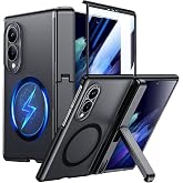 Temdan for Samsung Galaxy Z Fold 8 Case,[Compatible with MagSafe][Built-in HD Screen Protector &amp; Kickstand][Hinge Protection] Translucent Matte Full-Body Shockproof Phone Case for Z Fold 8 Wide,Black