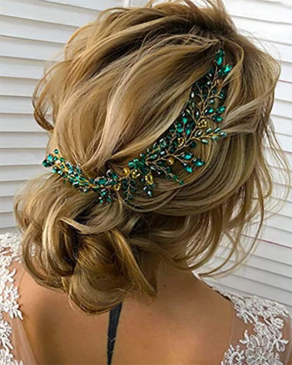 Deniferymakeup Emerald Wedding Hair Piece Green Hair Vine Bridal Gold Jewelry Headpiece Wedding