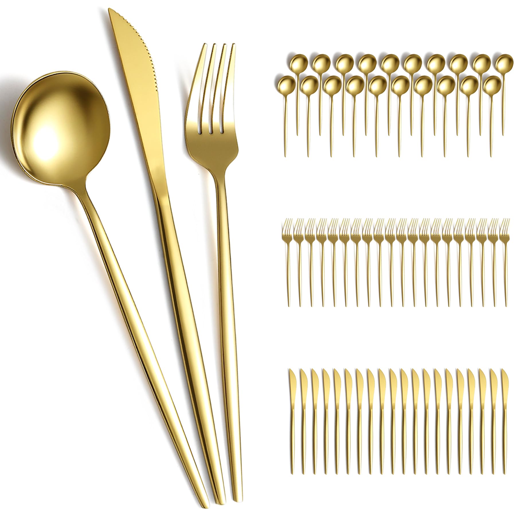 Photo 1 of ********Dirty Evanda Gold Silverware Set 60 Piece Service for 20, Titanium Gold Plated Stainless Steel Flatware Set, Knives Forks Spoons Cutlery Set for Wedding, Parties, Birthday, Restauroom, Dishwasher Safe