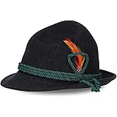 Steigenhöfer German Alpine Hat - Hans - 100% Wool Hats for Men - Adjustable - Oktoberfest Bavarian hat with Real Bird Feather