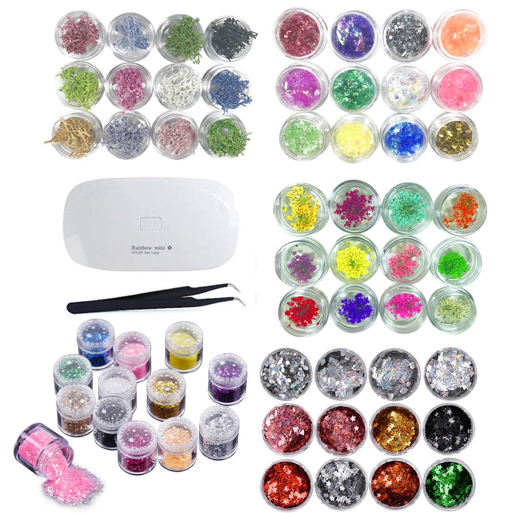INNICON Jewelry Making Pack Glitter Sequins Lamp Tweezers Dried Flower Coral Flakes Accessories For DIY Necklaces Bracelets Charms Pendants DIY Art Crafts and Decoration Sets Making