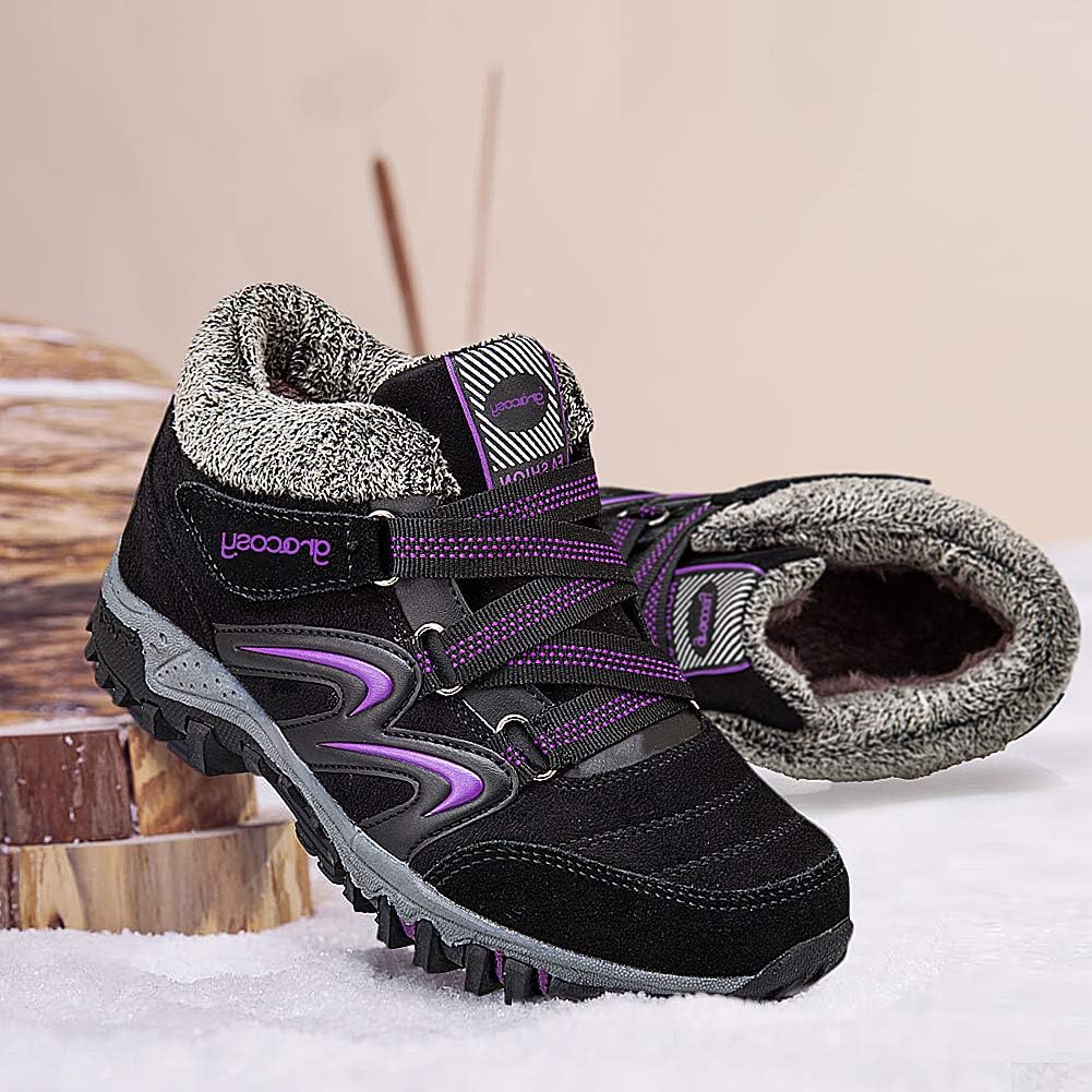  | gracosy Women's Hiking Shoes, High Top Sneaker Winter Warm Hook Loop Snow Shoes Fur Lining Suede Ankle Bootie | Hiking Boots