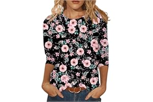GENERIC Womens Shirts Dressy Casual,Women's Fashion Casual Round Neck Three Quarter Sleeve Printed T-Shirt Top