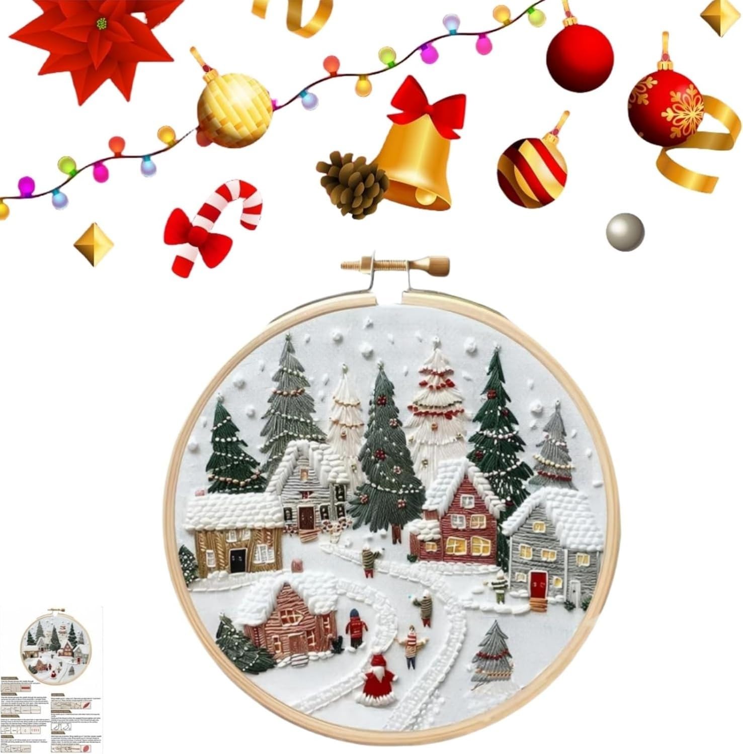 Christmas Embroidery Kits,Cross Stitch Kits for Adults Beginners,DIY Handmade Christmas Craft Kits for Adults with Hoop Cloth Needles Threads,Xmas Gift