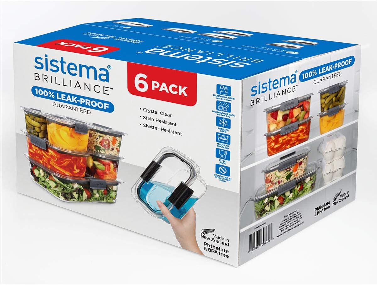 Sistema Brilliance 6 Piece Food Storage Set including Lids, Clear, 6 pk - Image 3