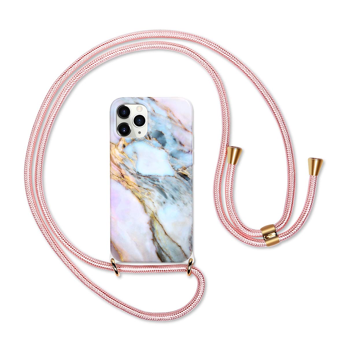 SUPWALL Crossbody Case for iPhone 12 / iPhone 12 Pro Case 6.1 inch with Strap, [Adjustable Lanyard Cord] Silicone Protective Phone Chain Cover for iPhone 12 / iPhone 12 Pro - Marble Grey