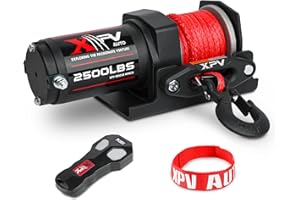 XPV AUTO 2500lbs Synthetic Winch with Remote Control & Mounting Plate ATV UTV Towing Trailer Winch Off-Road
