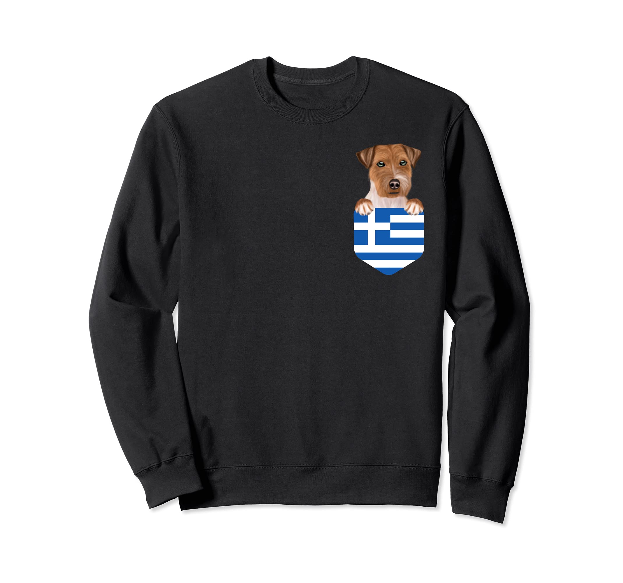 Greece Flag Russell Terrier Dog In Pocket Sweatshirt
