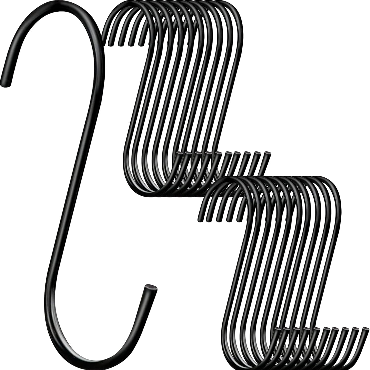 Outdoor Hanging Brackets - 20 Pack S Hooks, Premium Steel 3.5 Inch S Hook for Hanging Pots, Pans, Mugs, Clothing, Tools, Planters, Flower Baskets, Wind Chimes, Bird Feeders – Black