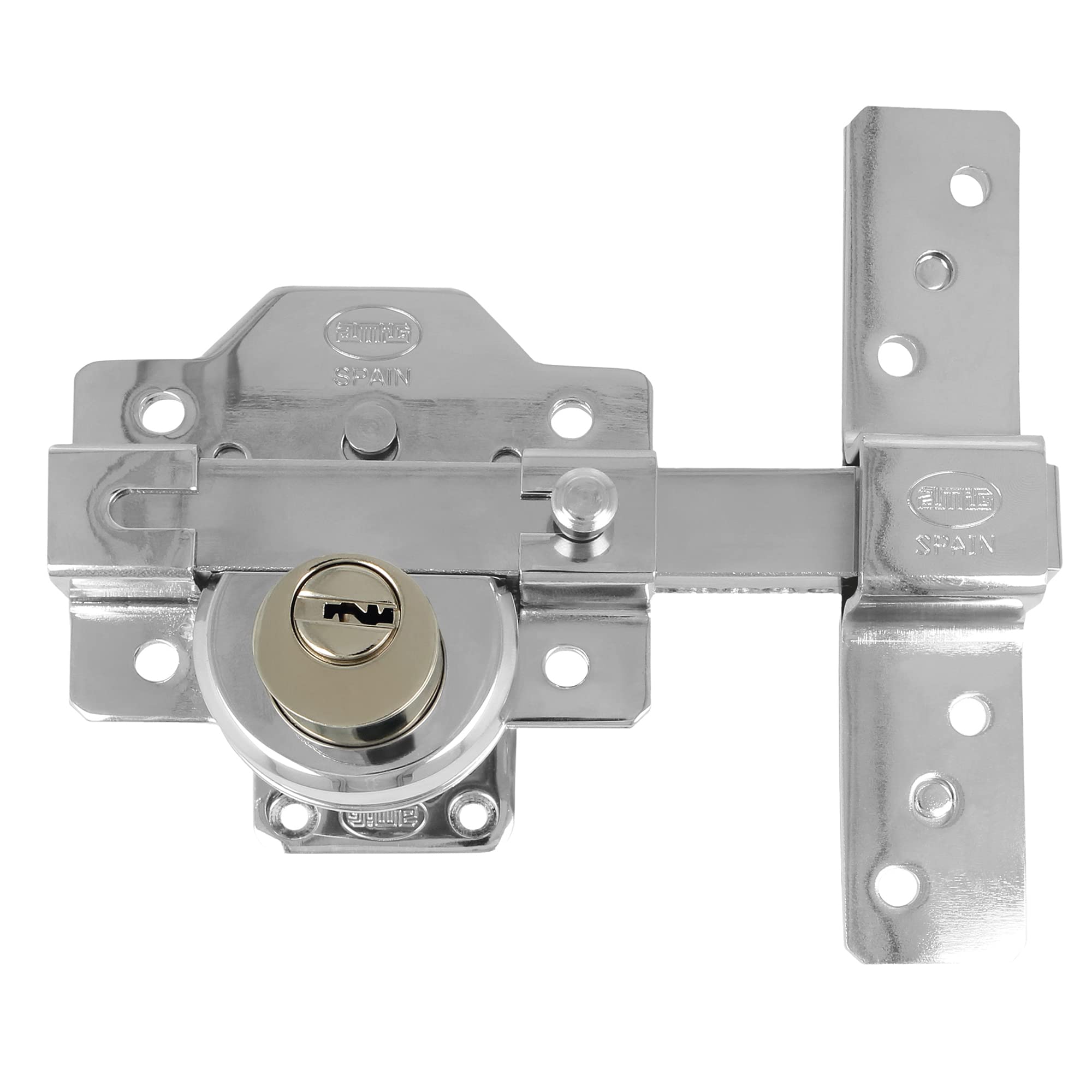Amig - Overlay Lock - 90 x 154 mm - Glossy Chrome- 50 mm 6-pin Security Cylinder - Opening Latch - Anti-Bumping System and Lock Pick Protection