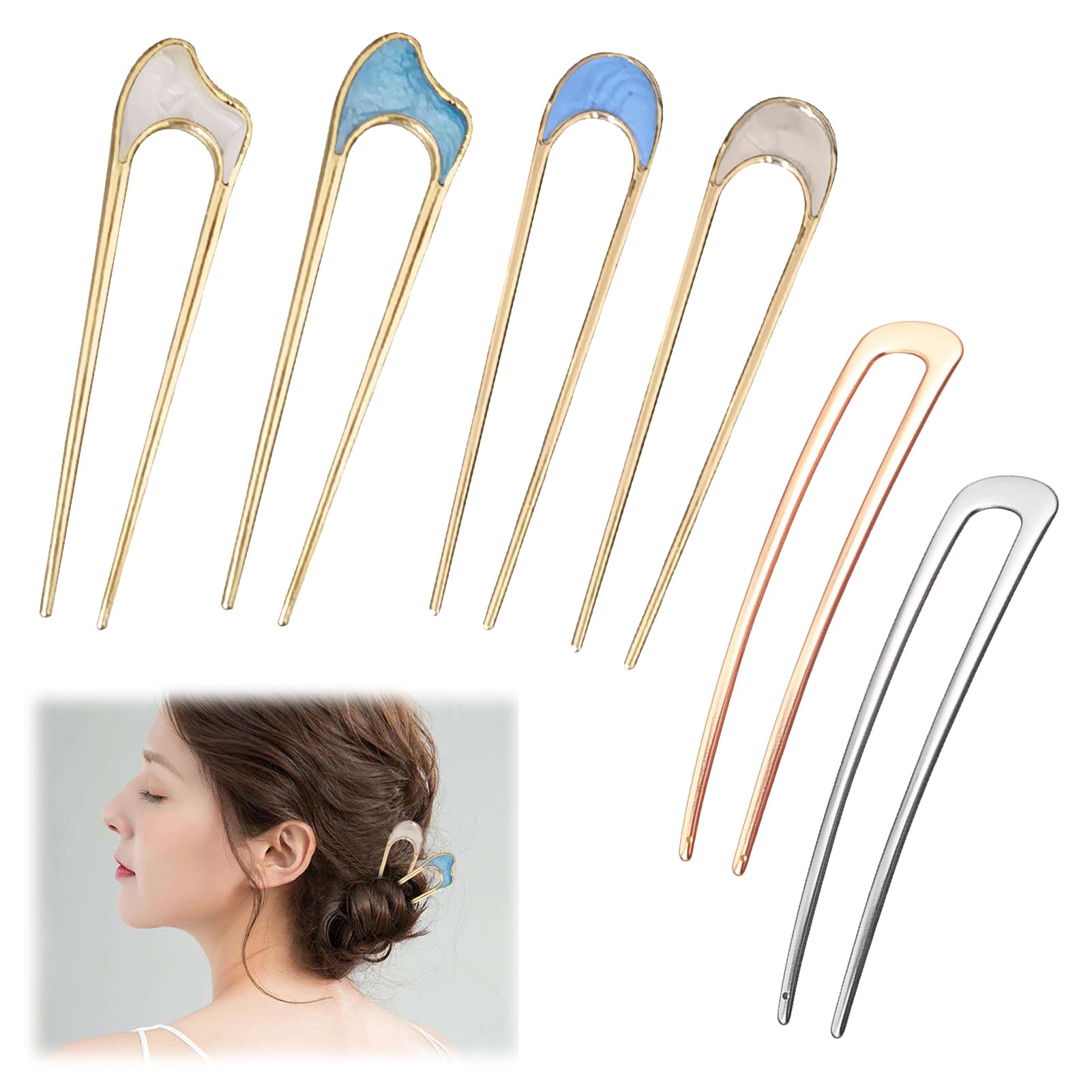 6 Pcs Metal Hair Pins, Vintage French Style Hair Pins, U Shaped Hair Clips, Hair Accessories for Women Girls Hairstyle Accessories for Various Occasions Home Shopping Weddings Dating Parties