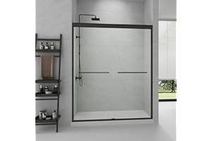 GDGZQD Semi-Frameless Sliding Shower Door W: 60 x H:72 Inches, Bathroom Sliding Door Easy to Install, 1/4 "Clear Glass, Black Hardware Double Sliding Glass Shower Room (Black, 60IN)