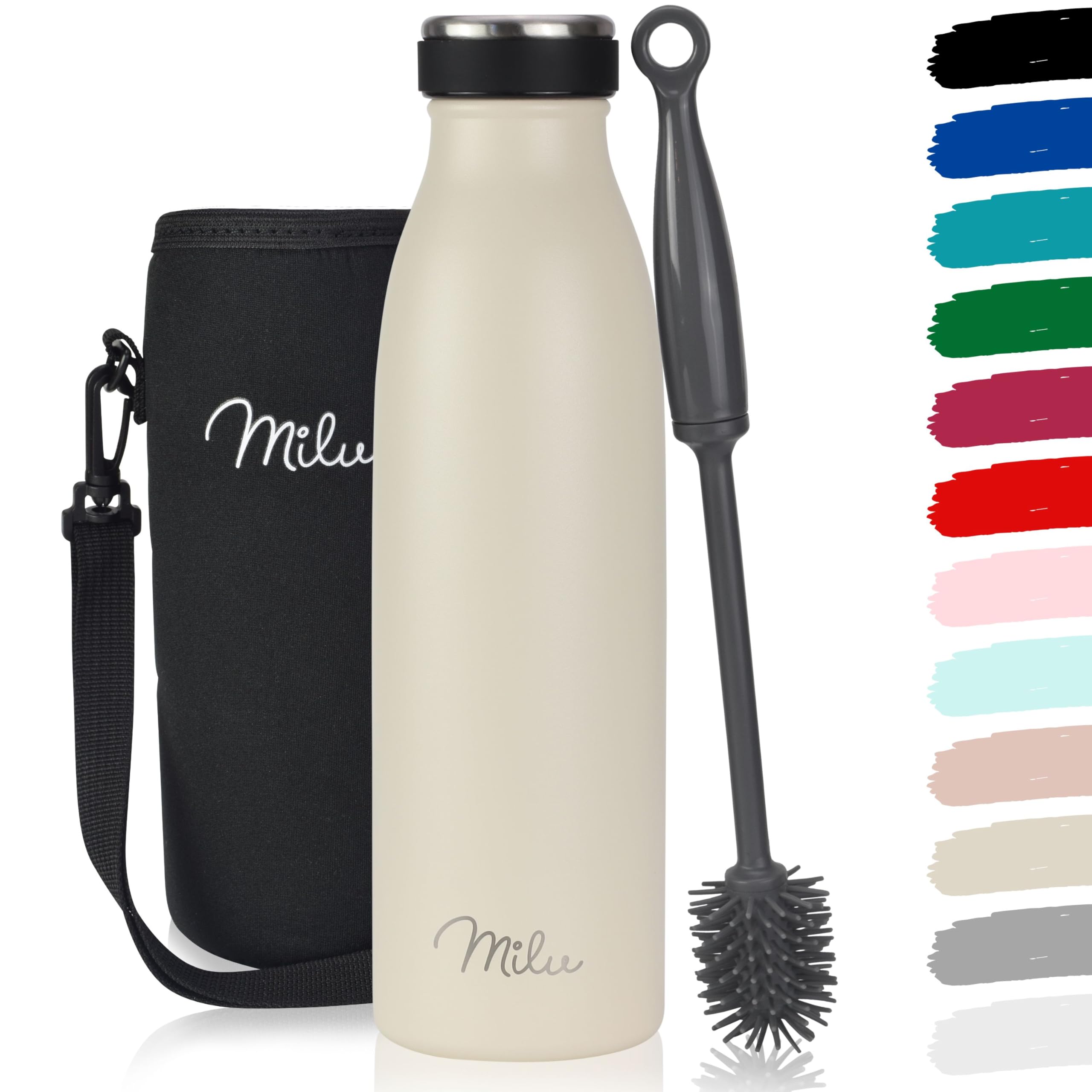 Milu Stainless Steel Drinking Bottle 500 ml - Insulated Thermo Flask for Water - Leak Proof, Insulated and Double Walled, Carbonated (Buttercream, 500ml) — image 1