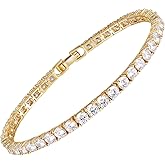 LGYIC Tennis Bracelet for Women|4MM Simulate Diamond Bracelets|4-Prong-Setting CZ|18k White/Yellow Gold Plated Bracelet with Buckle Clasp|Size 6-8.5 Inches