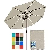 EliteShade USA 10-Year-Non-Fading Solar 9ft Market Umbrella with 80 LED Lights Patio Umbrellas Outdoor Table Umbrella with Ventilation, Antique Beige