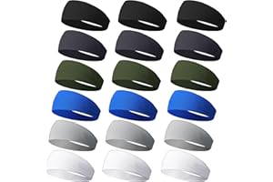 Wavyknot 18 Pcs Sports Sweatbands for Men Women Camo Headbands Workout Non Slip Headbands Breathable Head Band Fitness Stretchy Unisex Hairband for Yoga Running Cycling Ball