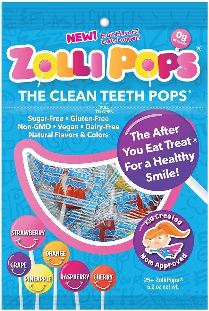 Zollipops The Clean Teeth Pops, Anti Cavity Lollipops, Delicious Assorted Flavors, 25 Count (2 Pack(25 Count))