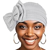 Bohend African Bow Turban Beanie Women Knotted Hat Stretch Headwrap Wide Head Covering