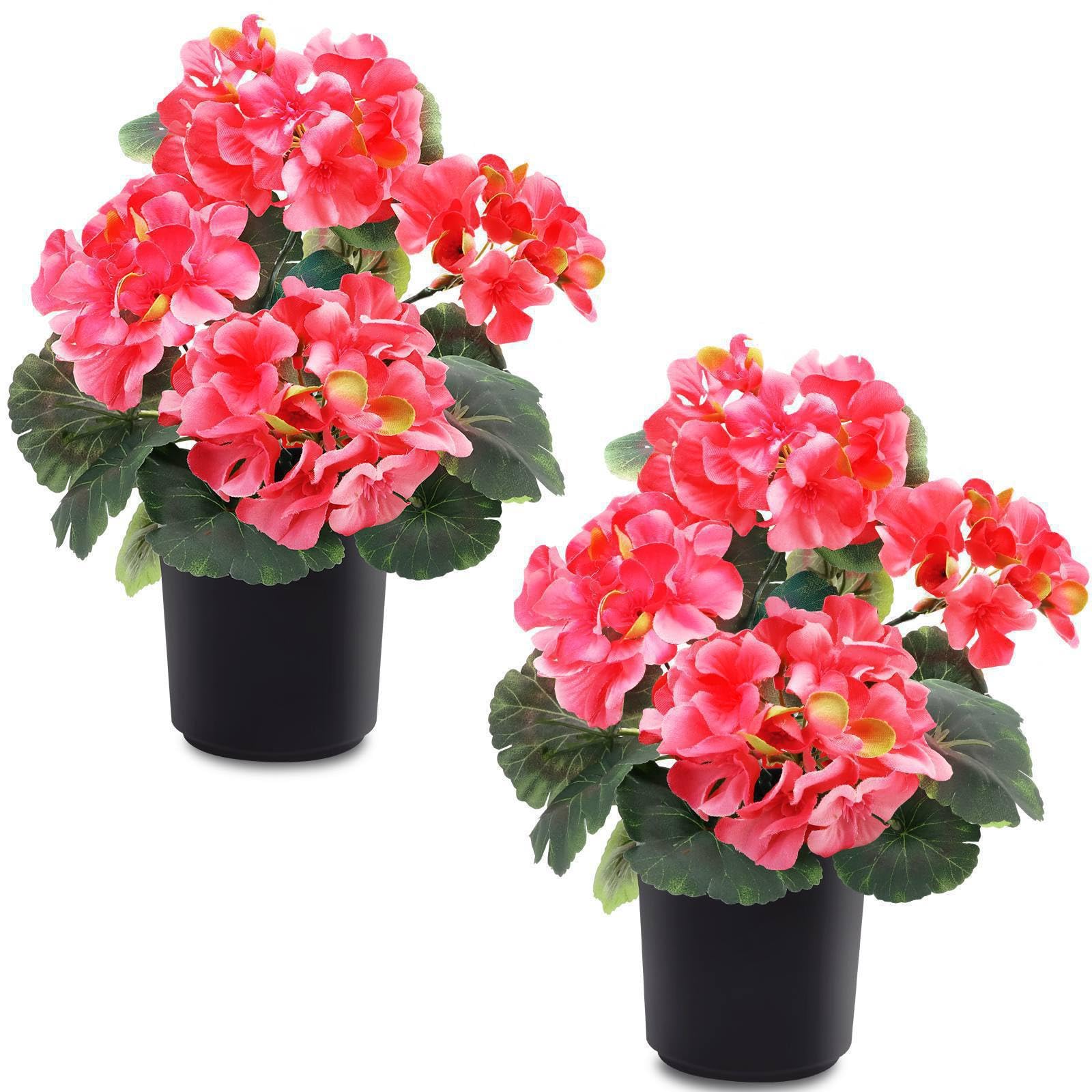 Photo 1 of 2 Pack Artificial Geranium Fake Flowers for Outdoors Spring Summer Decor, Silk Geraniums Flowers UV Resistant Faux Flower Potted Plants for Gardens Farmhouse Indoor Home Table Decor (Rose Red)