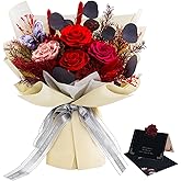 Preserved Flowers Bouquet Roses with Vases,Real Birthday Flowers for Delivery Prime,Forever Glitter Rose Bouquets Kit,Handmade Eternal Rosas Butterfly Gifts for Mom Birthday Women Girl (Red)