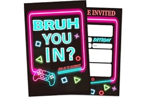 VIVORA Boy Game Birthday Invitation Card for Boys, Neon Game Themed Birthday Party Invites, 30 Cards & 30 Envelopes, 4x6 Inches, Double-Sided