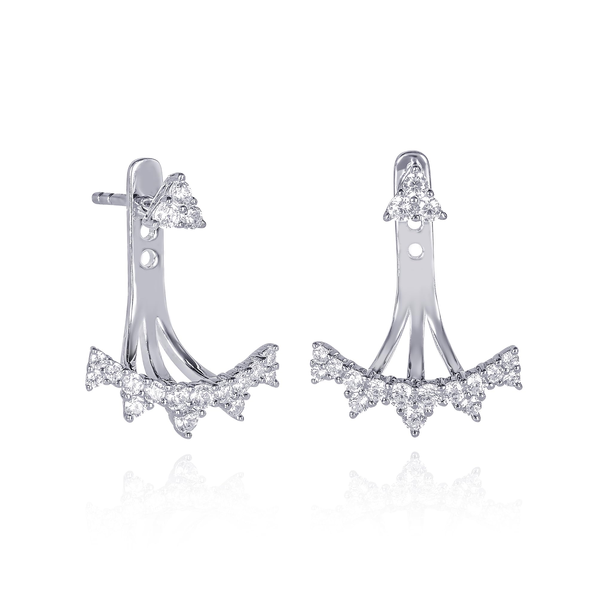 Namana Crown Ear Jacket Earrings for Women in 925 Sterling Silver. Ear Lobe Climber Earrings for Women, 925 Sterling Silver Earrings for Women with Cubic Zirconia Gemstones.