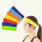 HLCM Cotton Sports Headbands - 7 Colorful Sweatbands for Men & Women, Non-Slip Headbands for Running, Fitness & Gym