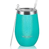 Waipfaru Wine Tumbler, 14 Oz Insulated Wine Tumbler With Lid and Straw, Stainless Steel Stemless Cup, Double Wall Vacuum Wine