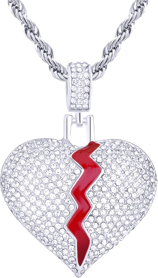 Bust Down Broken Heart Pendant 24" Rope Chain Necklace HC 16875 S