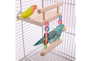 ADNIKIA Bird Perches, Wood Parrot Toys with Swing, Chewing Bird Platform for Budgie, Cockatiel, Rat, Conure, Lovebirds, Acrylic Parakeet Cage Accessories, Small Bird Gyms Playstands