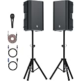 NBVOICE Dual 12 Inch 300W RMS Active Passive PA Speaker System, Portable Bluetooth DJ Party Speaker with 35mm Titanium Tweeter, Built-in DSP EQ, Wired Microphone &amp; Speaker Stands